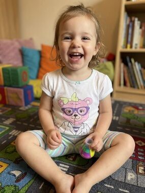 Carter's White Short Sleeve Bear Pajama Set with Pastel Stripes
